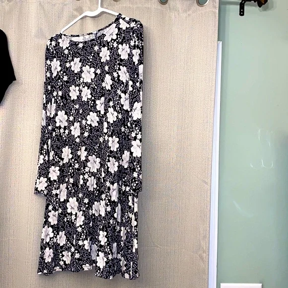 knee length dresses for ladies Black Floral Swing Dress main image 1